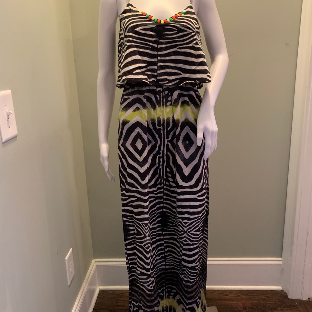 Line&Dot Zebra Print Neon Maxi Dress Small